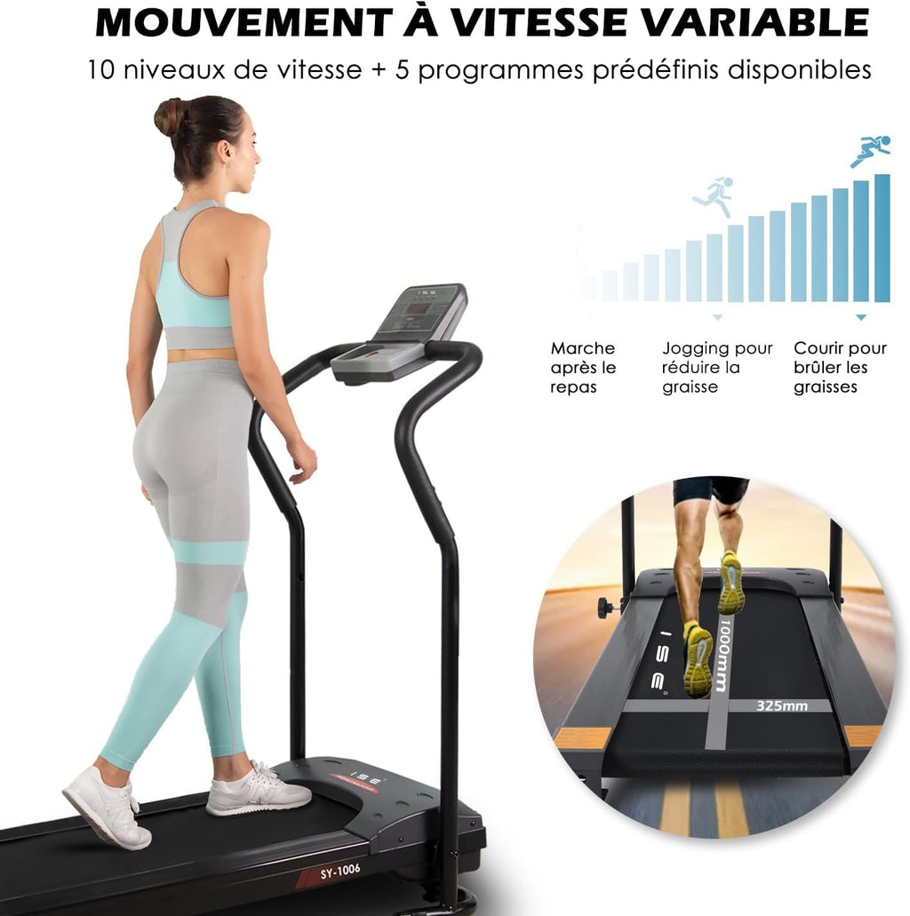 ISE Tapis de Course. Tapis de Course Motorise Inclinable 750W. Tapis de Course Pliable Vitesse Réglable&Ecran LCD. Tapis de Course Compact Appartement/Bureau. Tapis de Course Electrique 5 Programmes