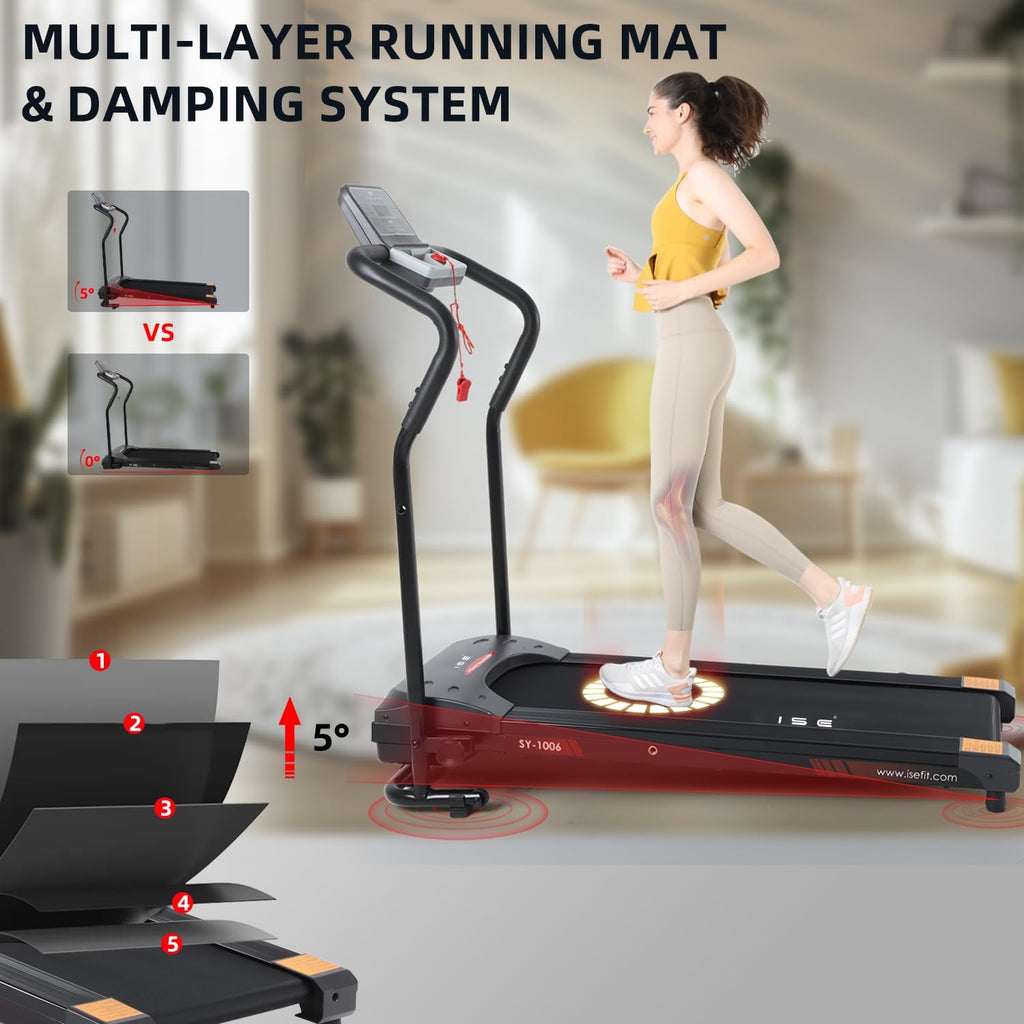 ISE Tapis de Course. Tapis de Course Motorise Inclinable 750W. Tapis de Course Pliable Vitesse Réglable&Ecran LCD. Tapis de Course Compact Appartement/Bureau. Tapis de Course Electrique 5 Programmes