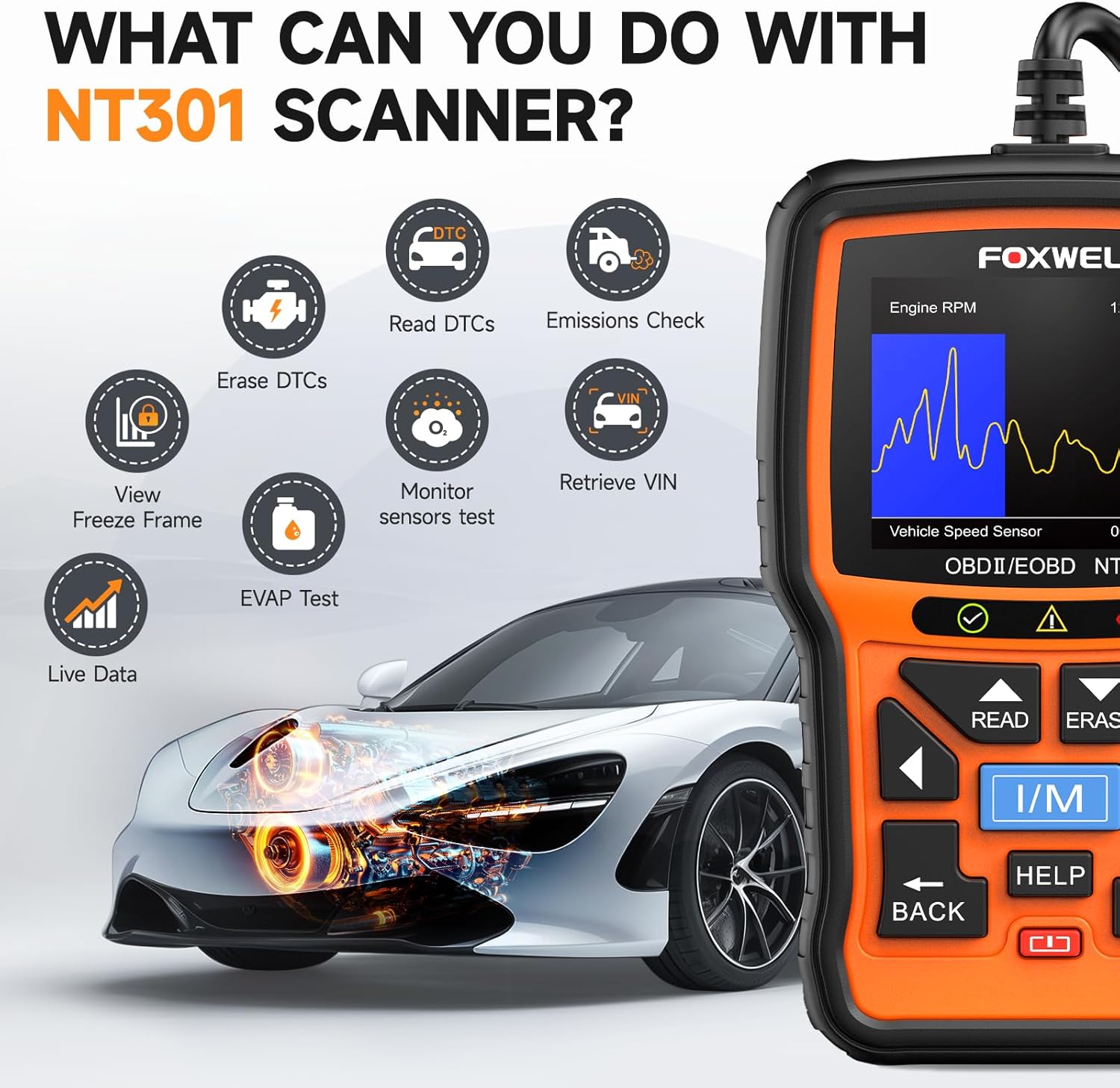（Same style on Amazonï¼?FOXWELL NT301 OBD2 Scanner Live Data Professional Mechanic OBDII Diagnostic Code Reader Tool for Check Engine Light