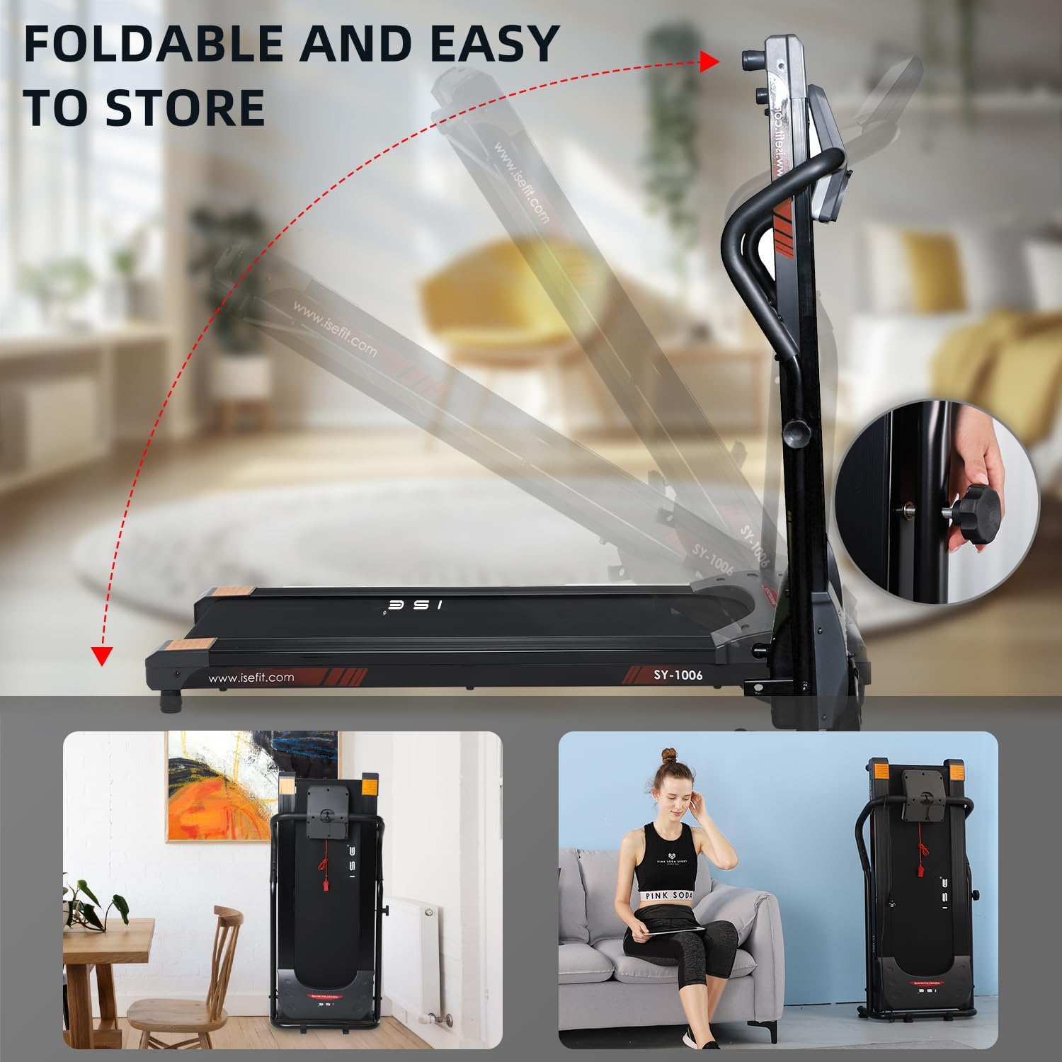 ISE Tapis de Course. Tapis de Course Motorise Inclinable 750W. Tapis de Course Pliable Vitesse Réglable&Ecran LCD. Tapis de Course Compact Appartement/Bureau. Tapis de Course Electrique 5 Programmes