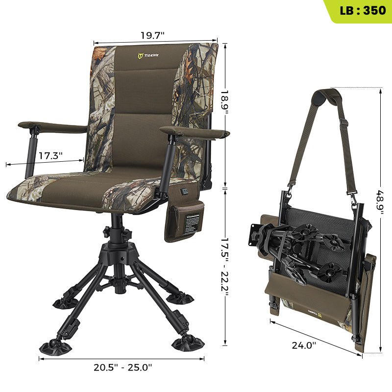 TideWe Heated Hunting Chair Adjustable Height 360°  Swivel Blind Chair With Armrests